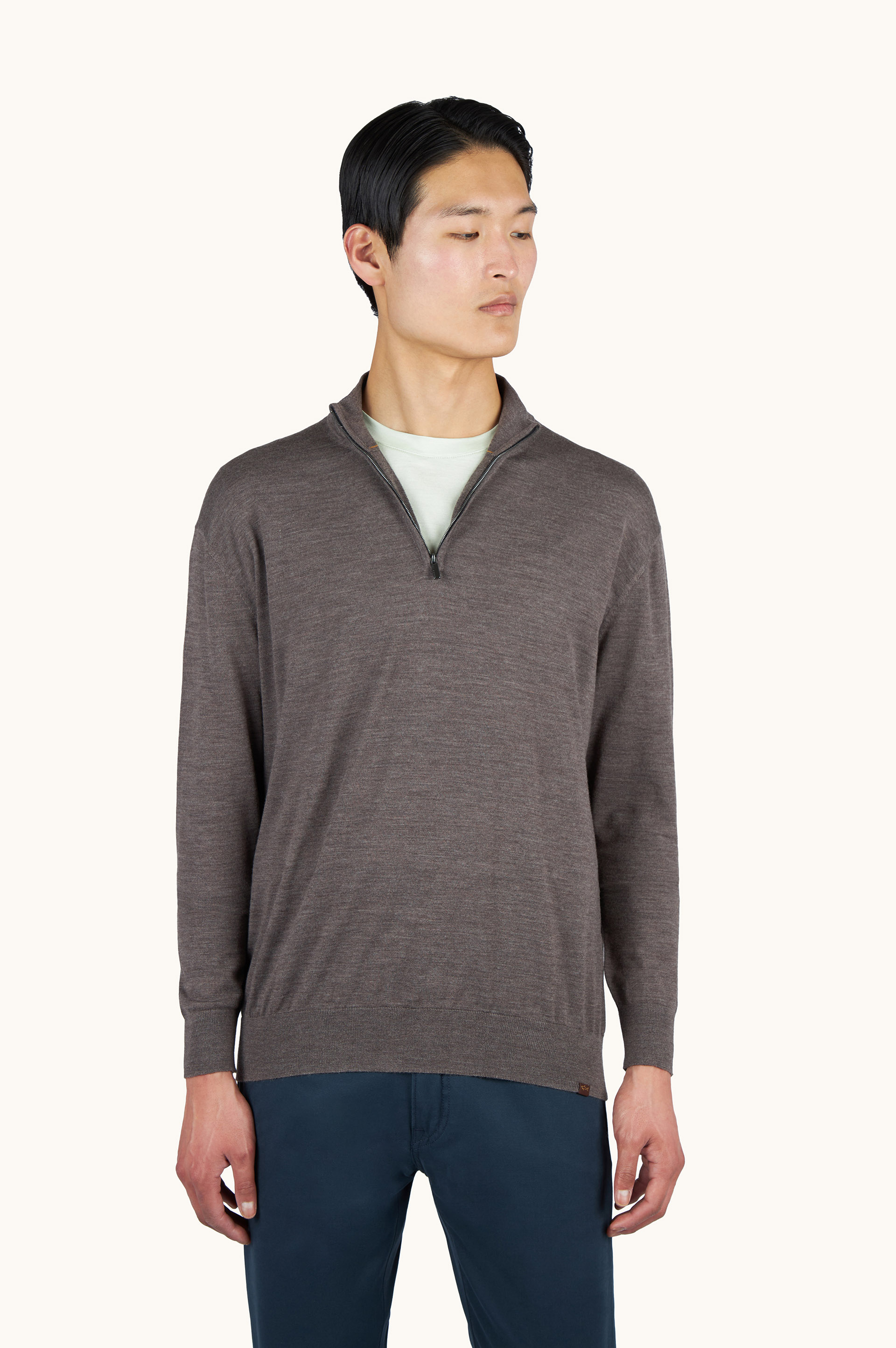 Pull demi‑zip en laine Merino 140&rsquo;S superfine image number 0