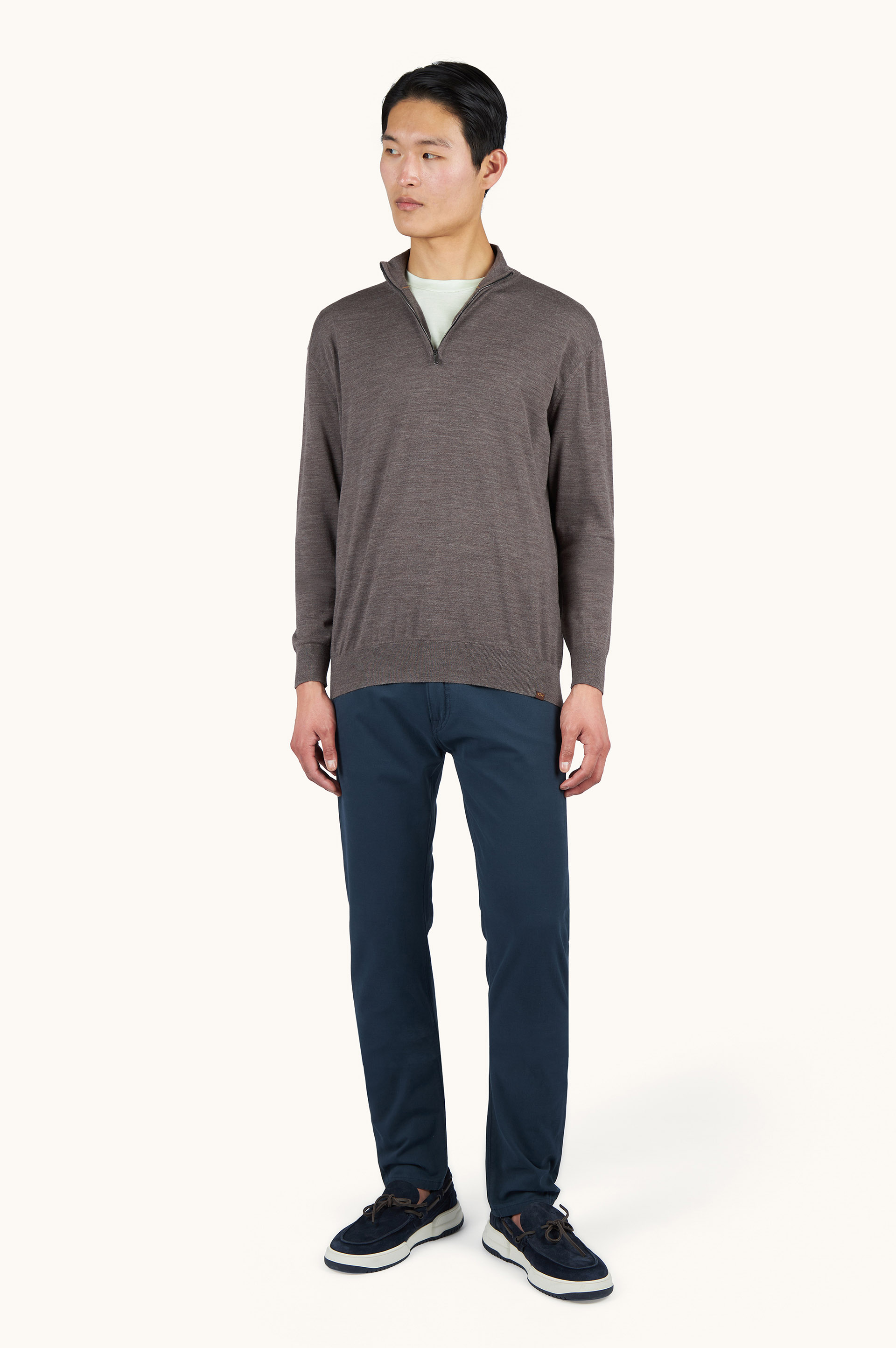 Pull demi‑zip en laine Merino 140&rsquo;S superfine image number 2