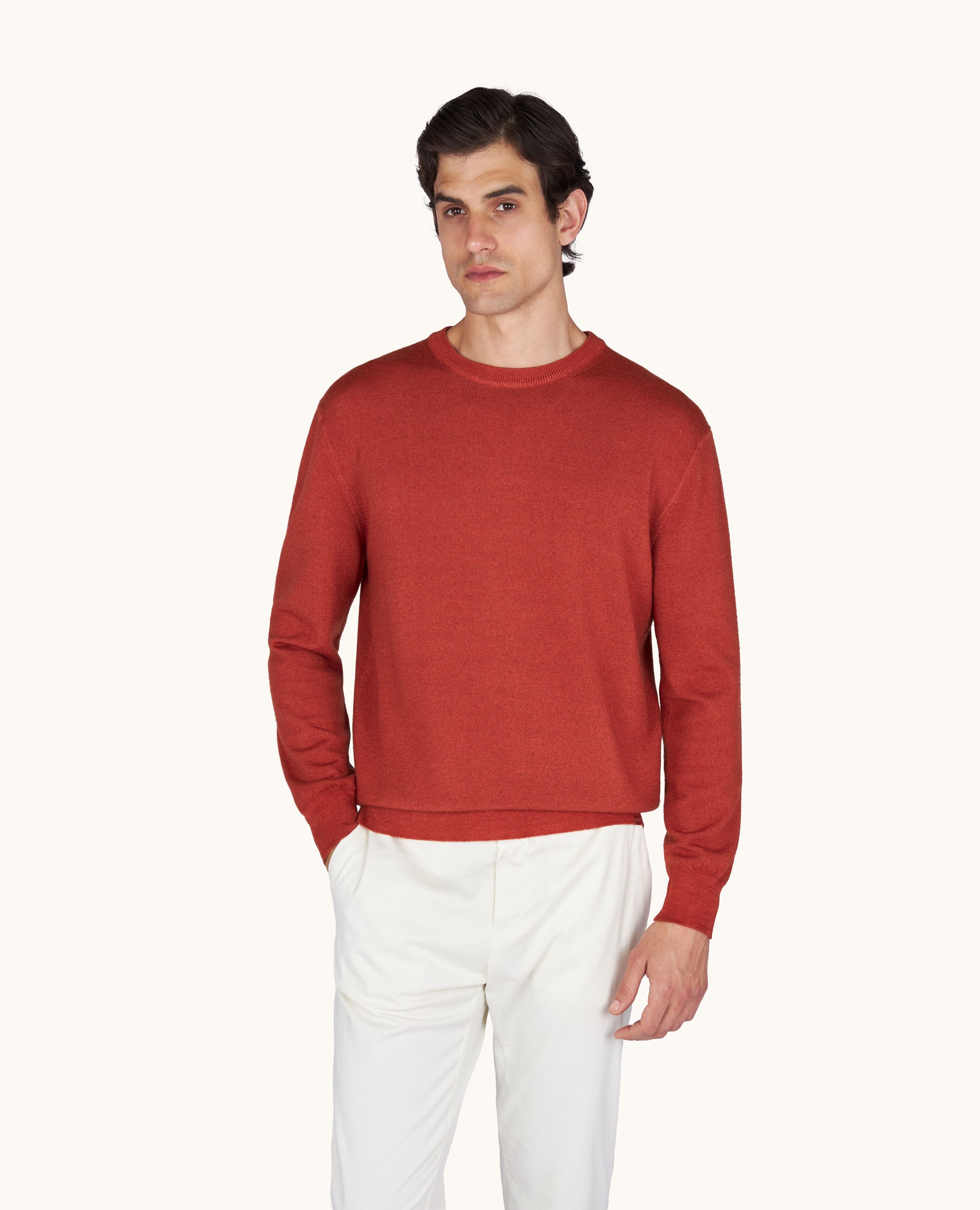 Wool crew‑neck sweater, garment dyed image number 0