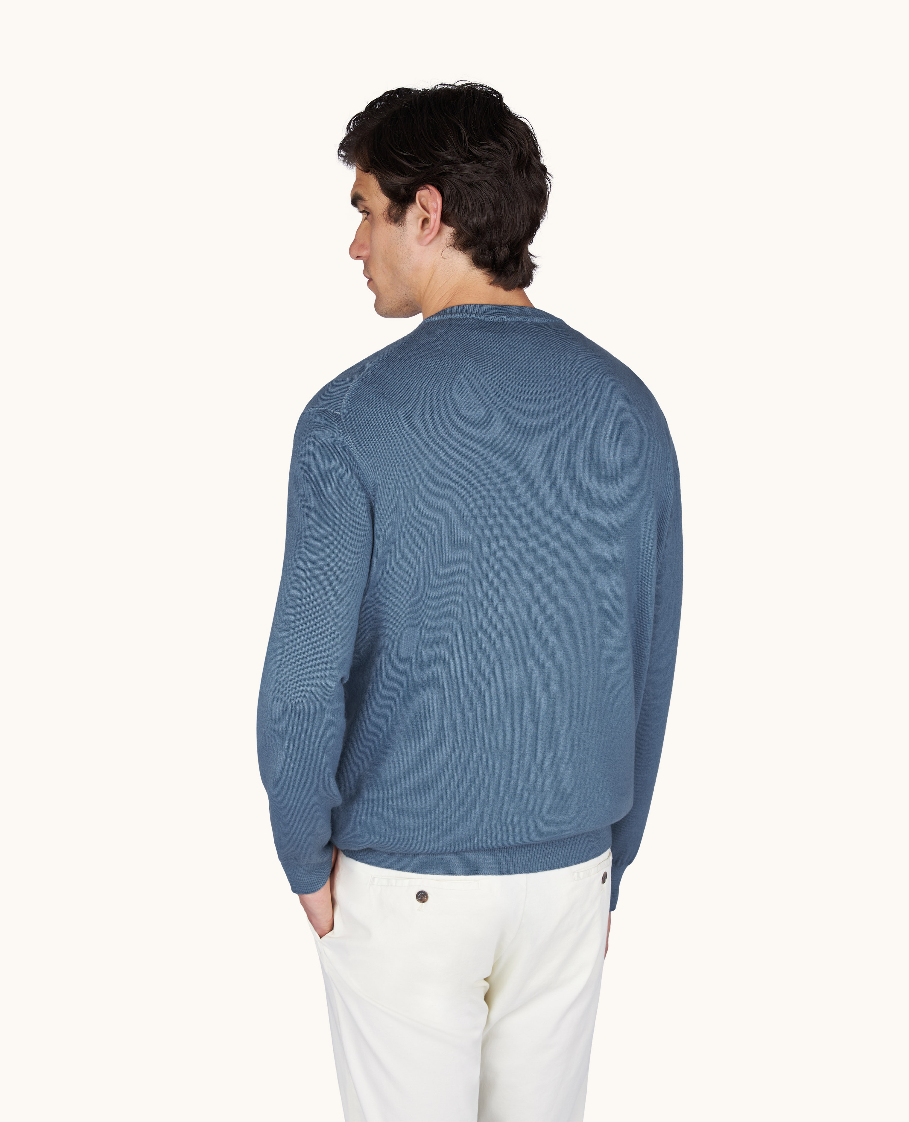 Wool crew‑neck sweater, garment dyed image number 3