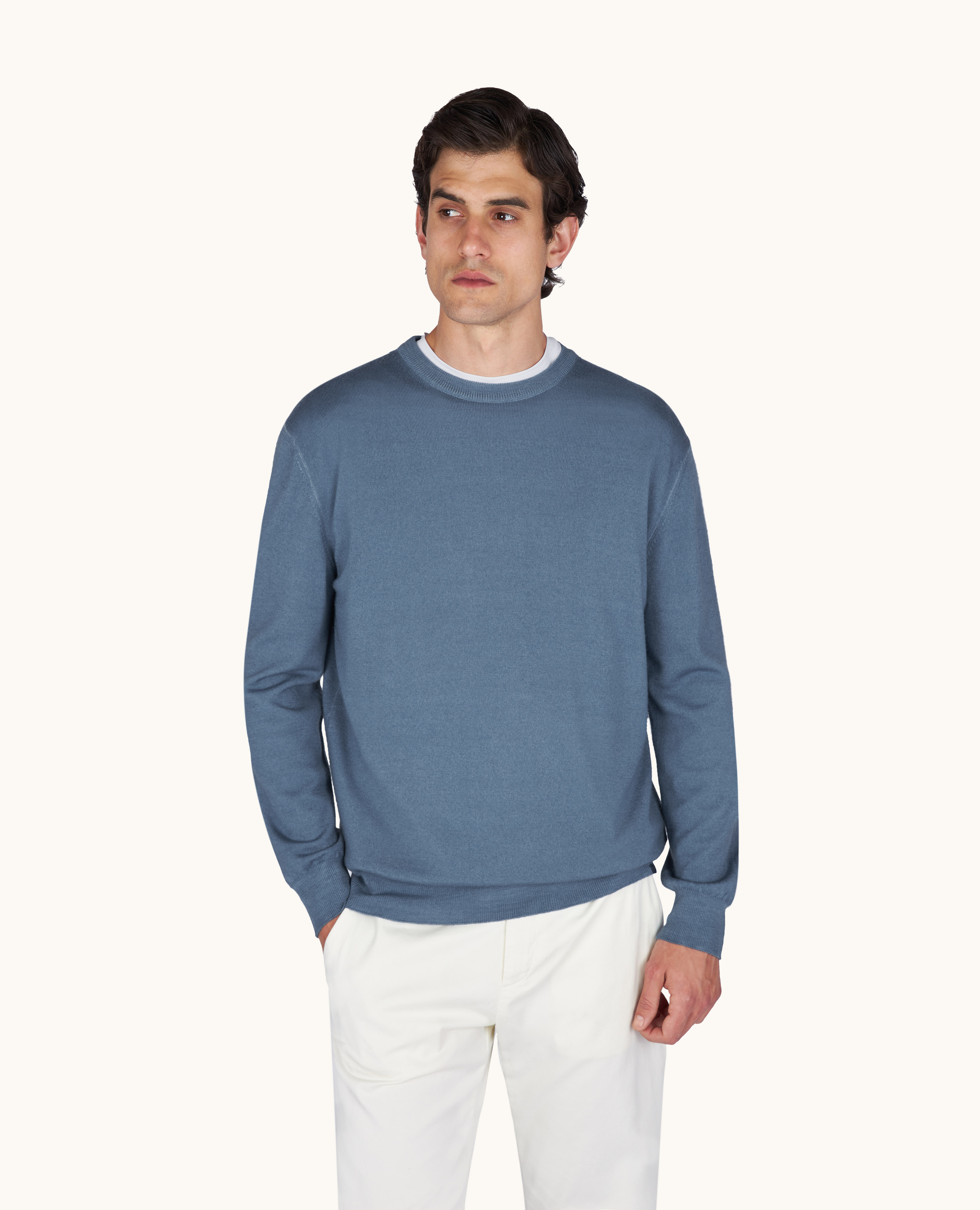 Wool crew‑neck sweater, garment dyed image number 0