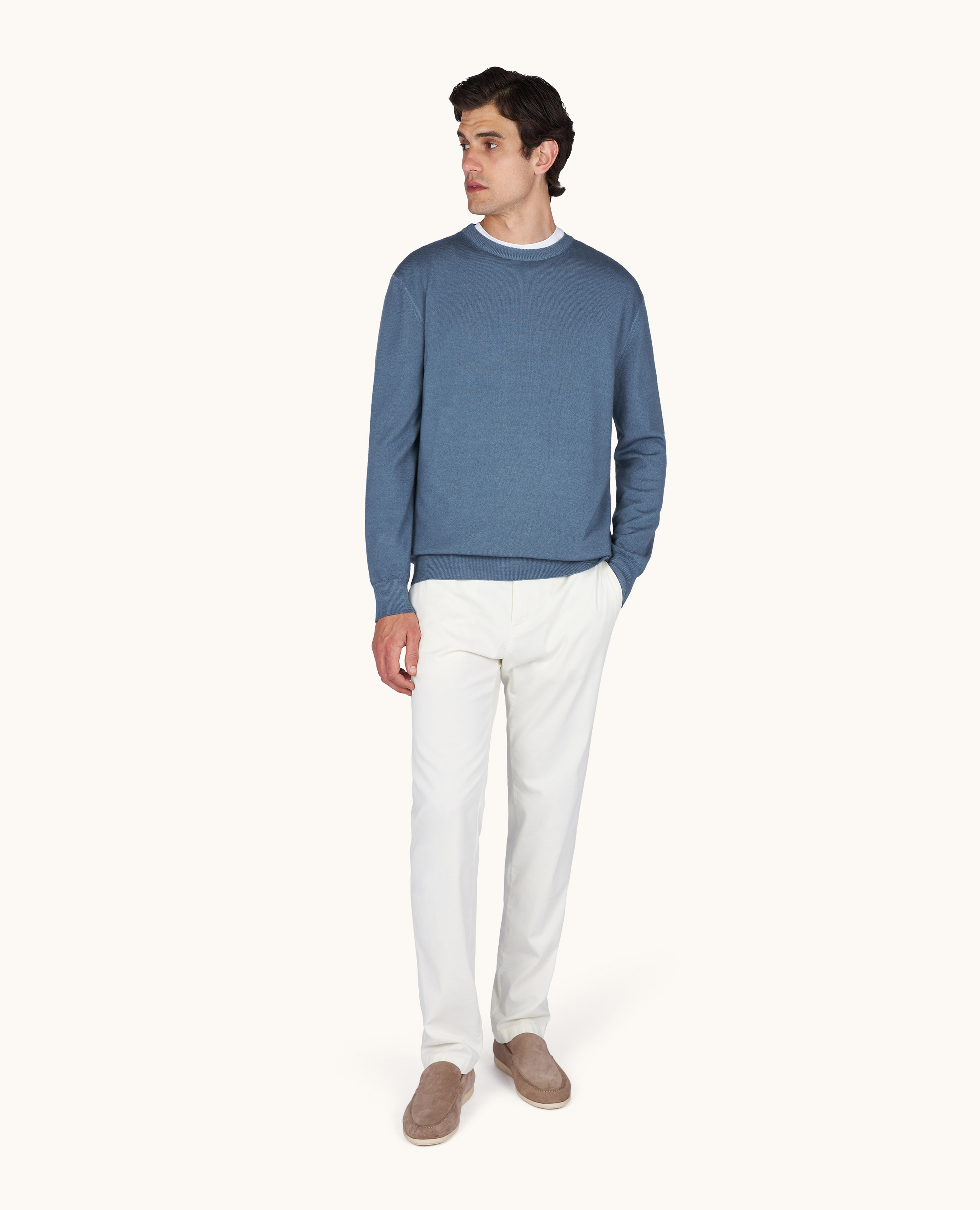 Wool crew‑neck sweater, garment dyed image number 2