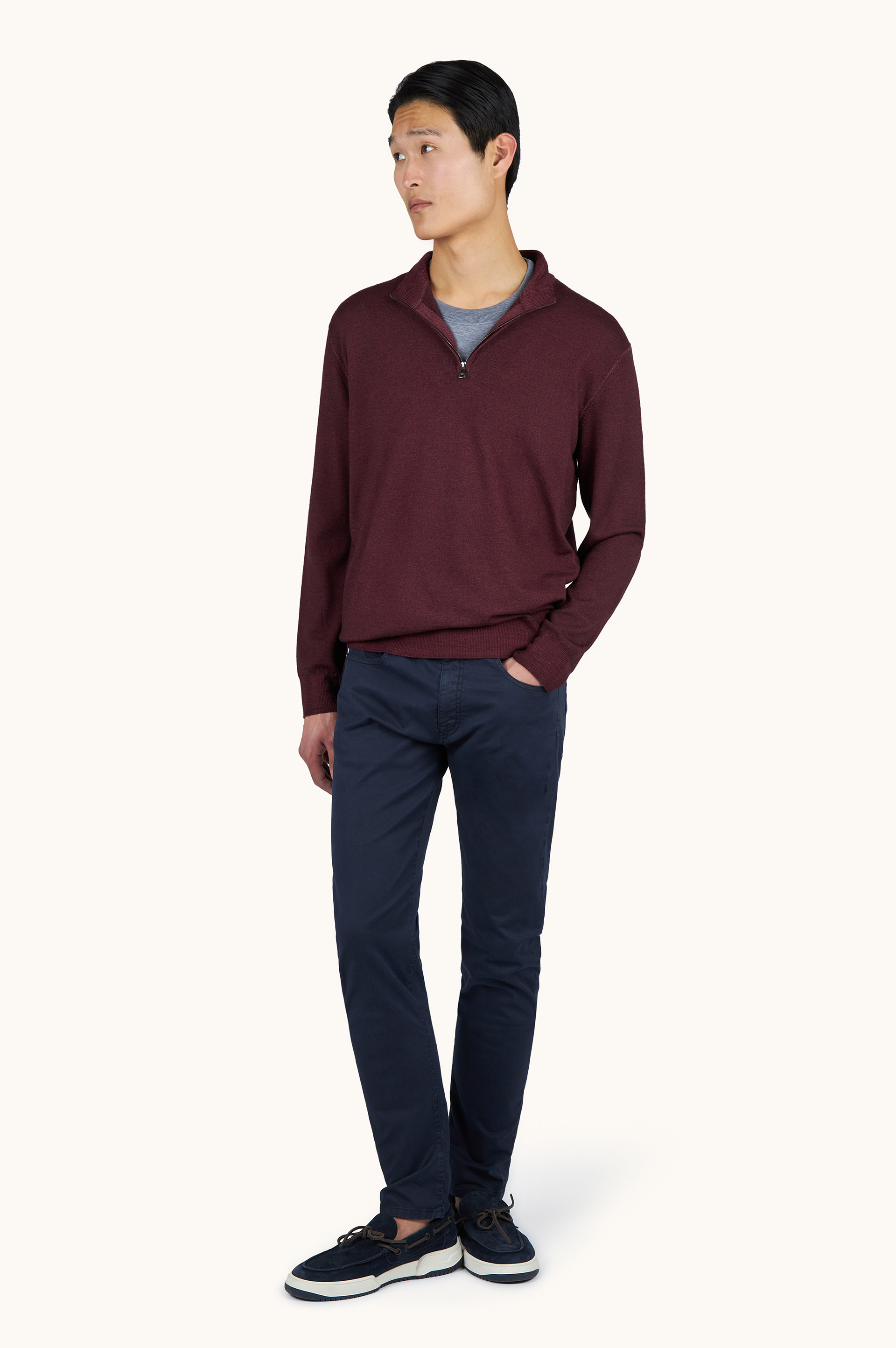 Garment-Dyed Half-Zip Wool Sweater image number 1