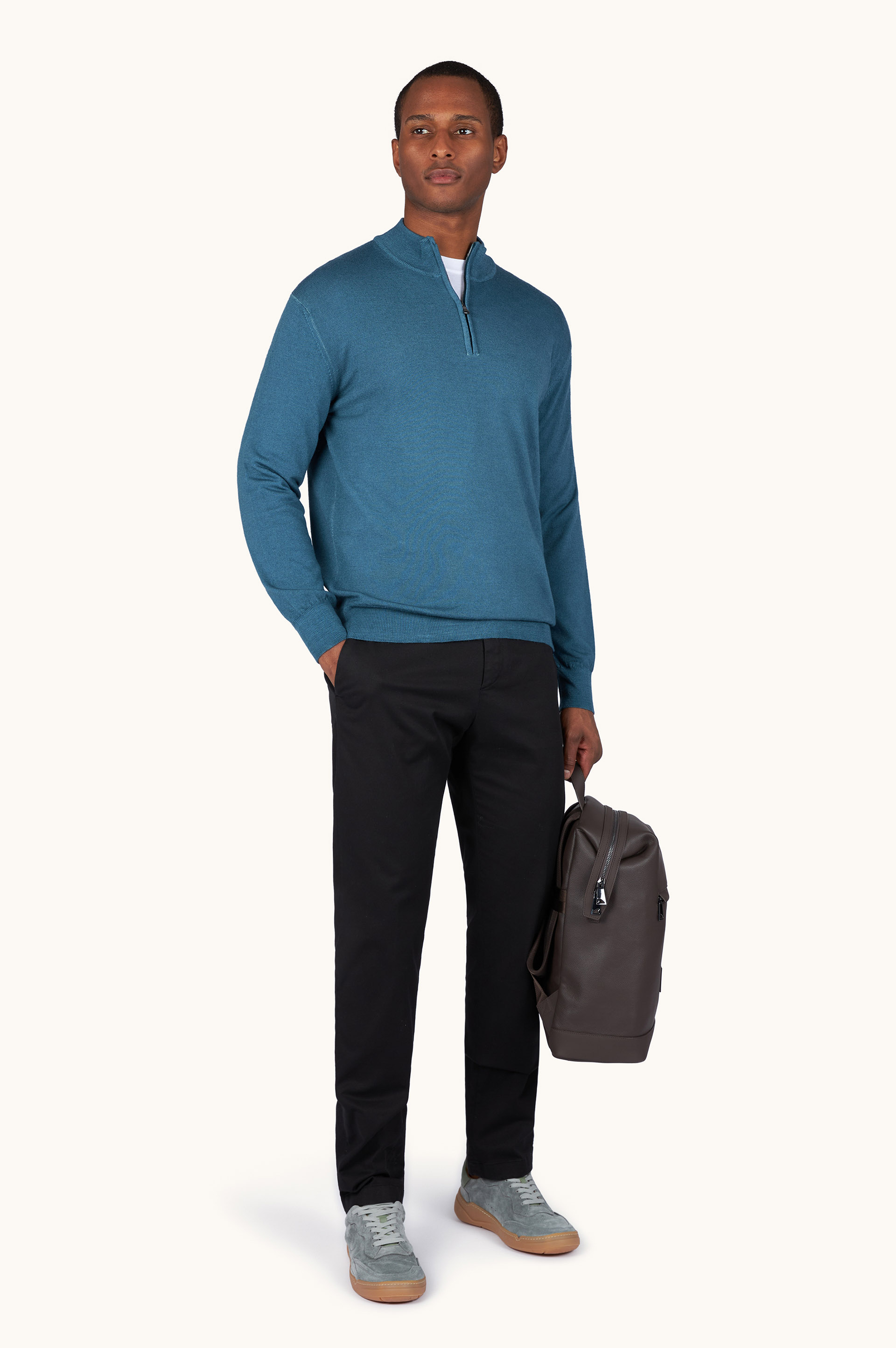 Garment-Dyed Half-Zip Wool Sweater image number 1