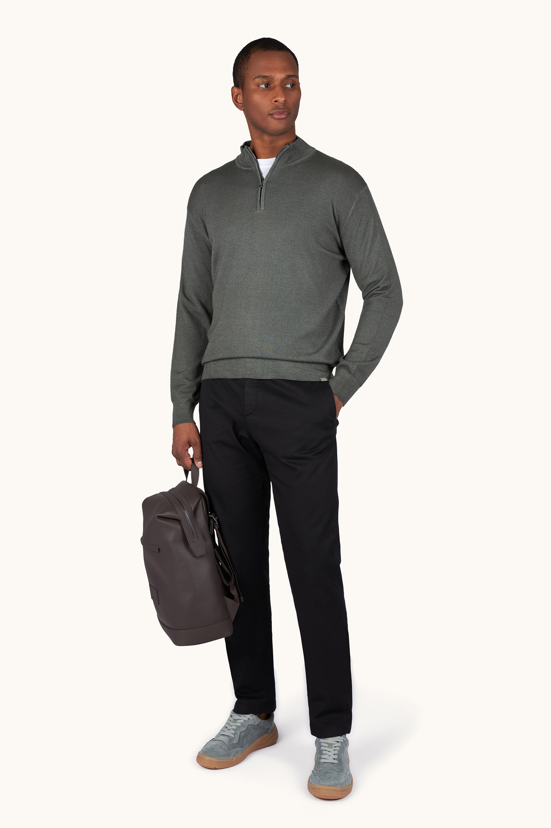 Garment-Dyed Half-Zip Wool Sweater image number 1