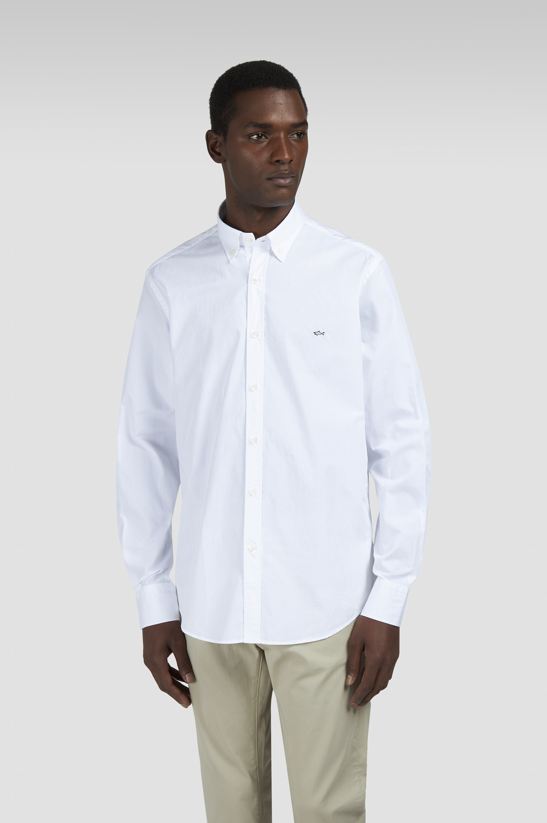 Cotton poplin shirt with shark embroidery image number 0 Cotton poplin shirt with shark embroidery image number 0