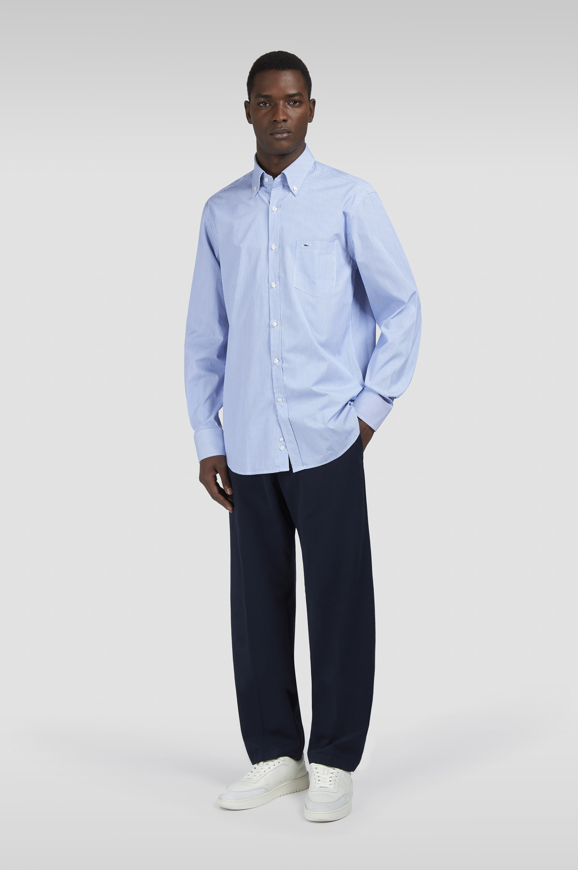 Cotton poplin shirt with striped pattern image number 2 Cotton poplin shirt with striped pattern image number 2