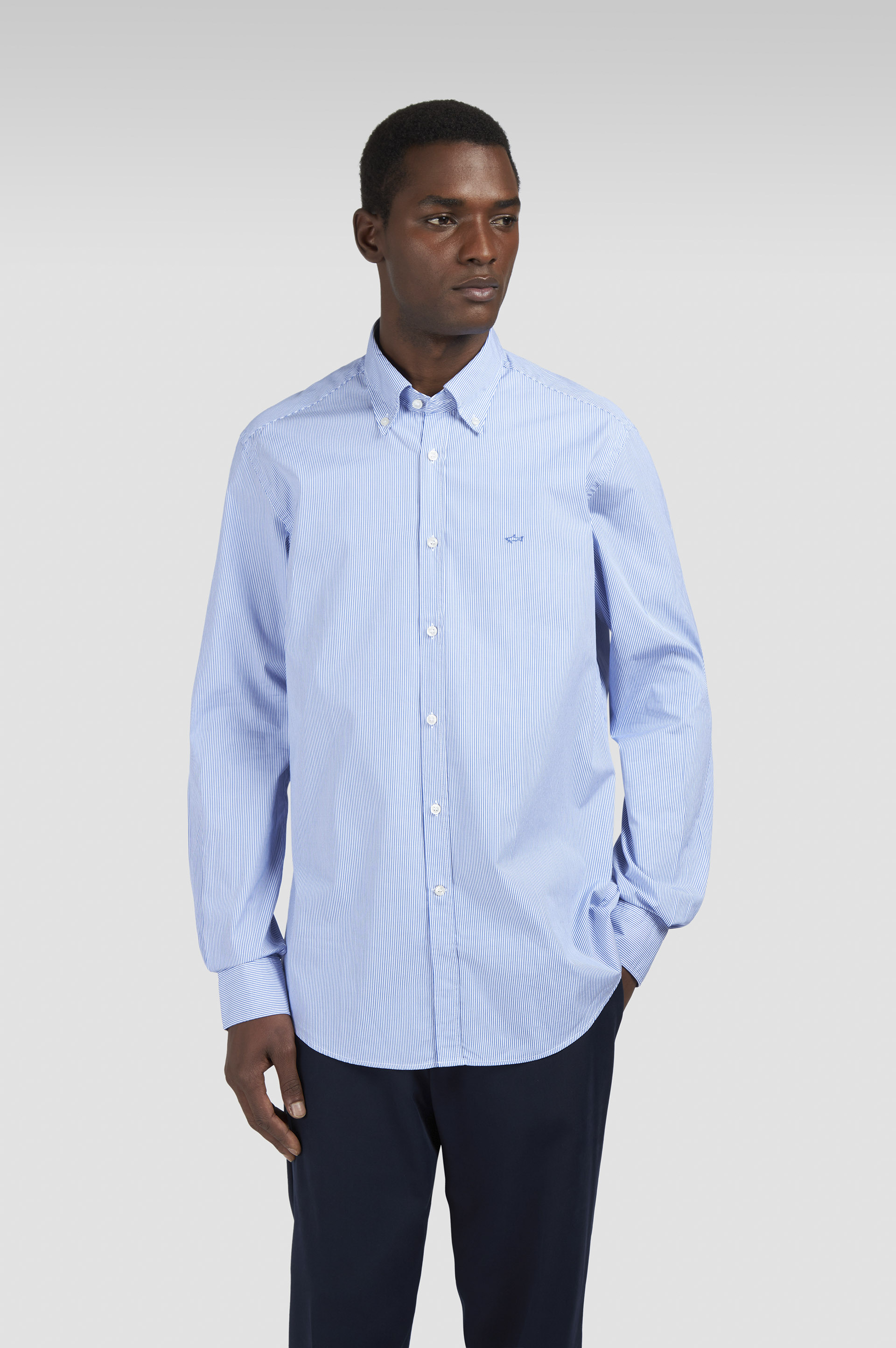 Cotton poplin shirt with shark embroidery image number 0 Cotton poplin shirt with shark embroidery image number 0