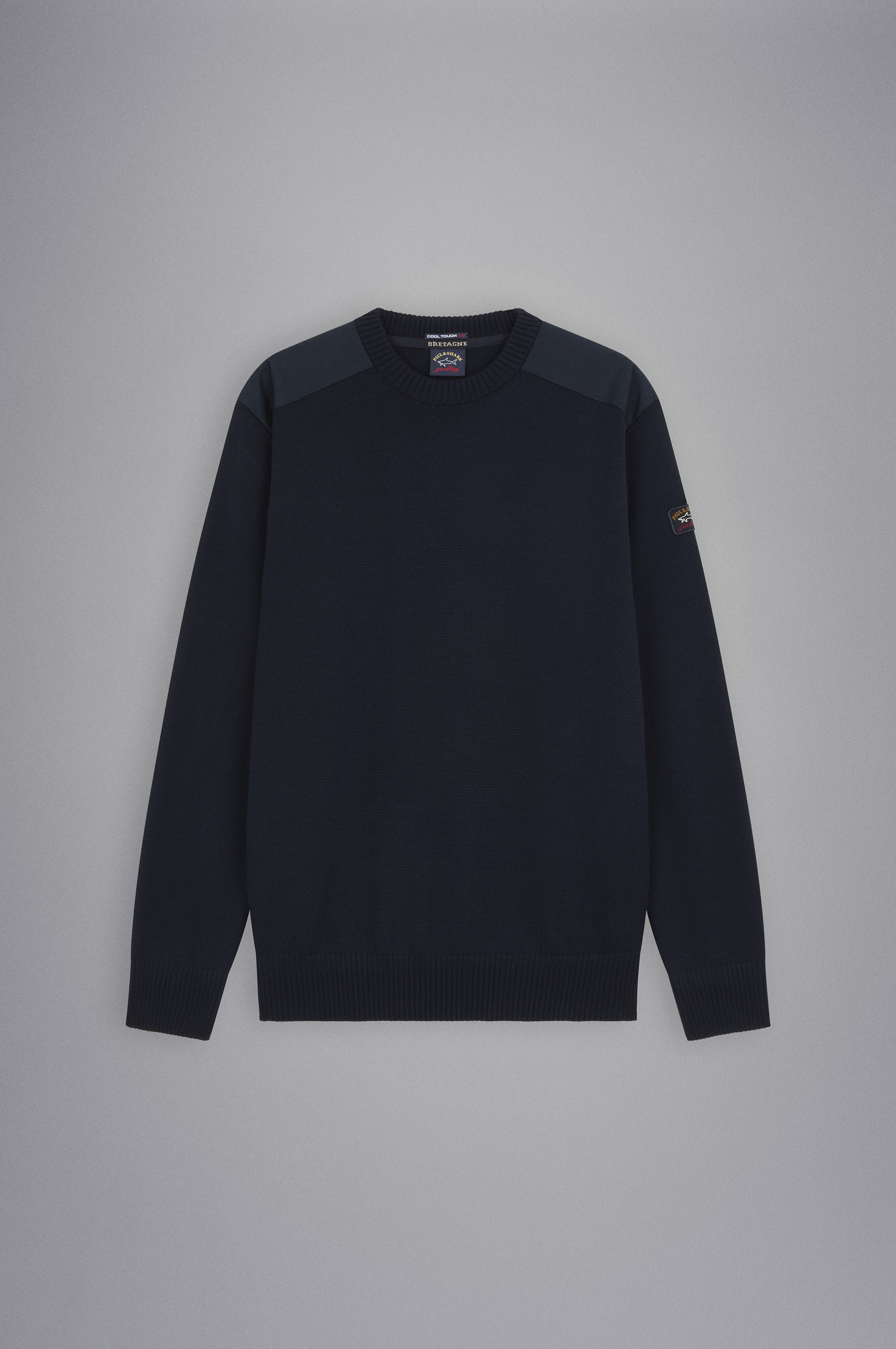 Crew-neck wool sweater with iconic badge image number 1