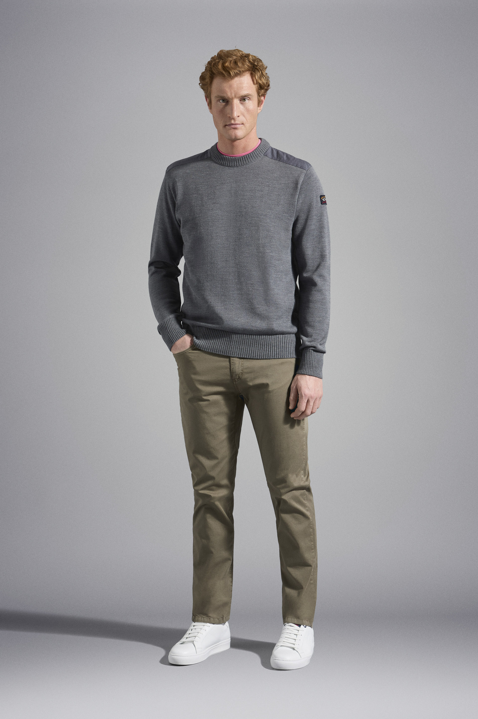 Crew-neck wool sweater with iconic badge image number 2 Crew-neck wool sweater with iconic badge image number 2