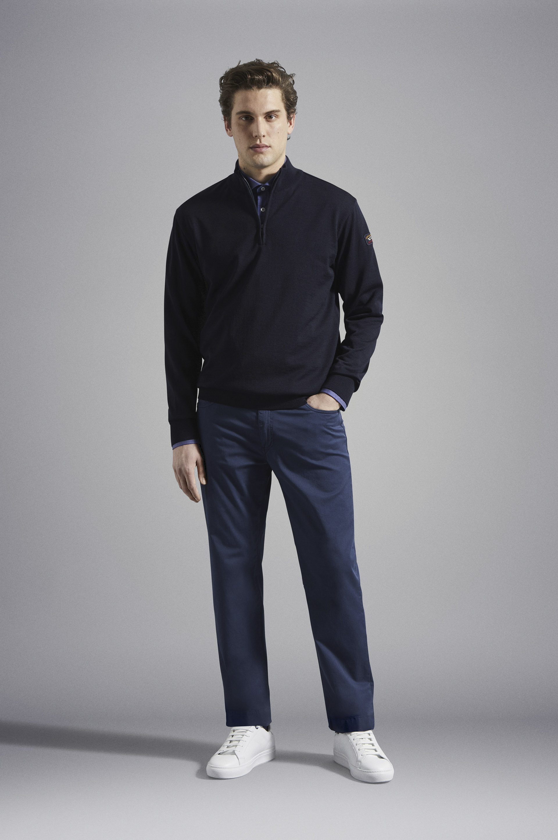 Half-zip merino wool sweater with iconic badge image number 2 Half-zip merino wool sweater with iconic badge image number 2