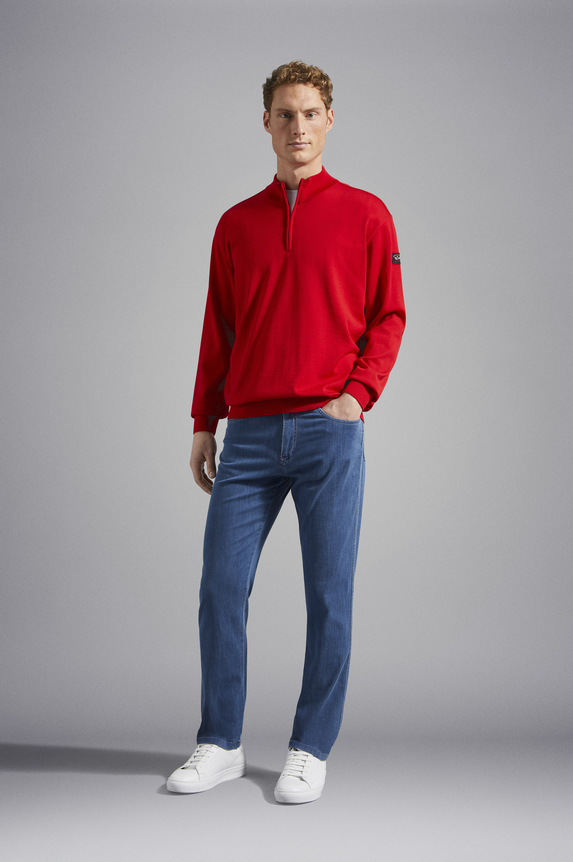 Half-zip merino wool sweater with iconic badge image number 2