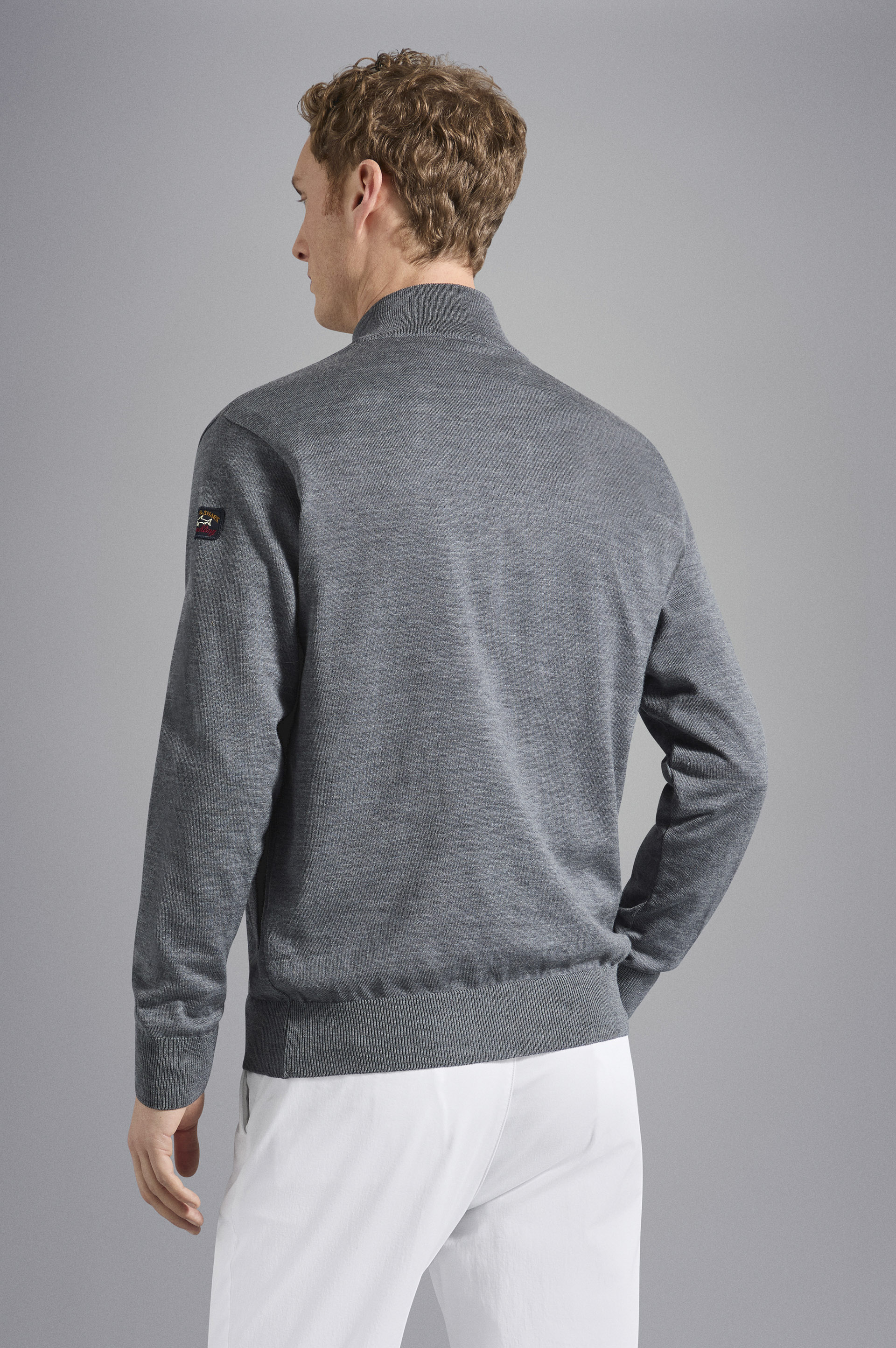 Merino wool full zip sweater with Iconic badge image number 3