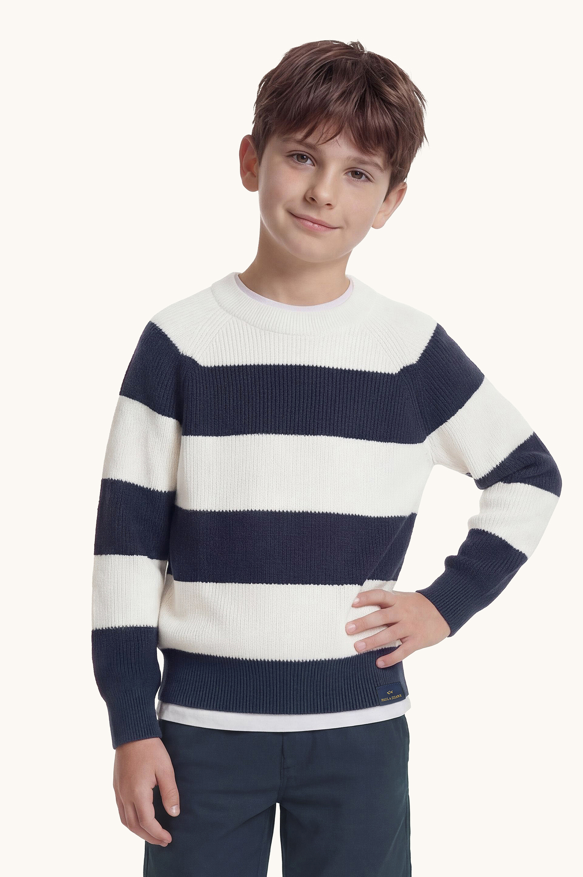 Cotton crew‑neck knit with striped pattern image number 0