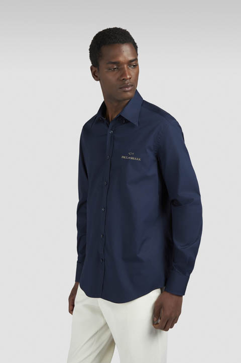 Cotton poplin shirt with reflective print