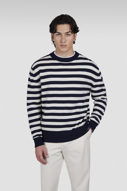 Crew neck sweater in Re-Wool with striped pattern