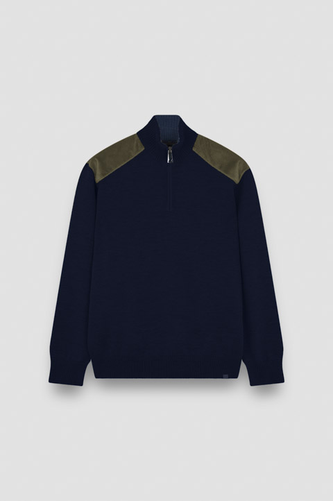 Свитер с половинной молнией из шерсти Soft Cool Touch с бархатными деталями