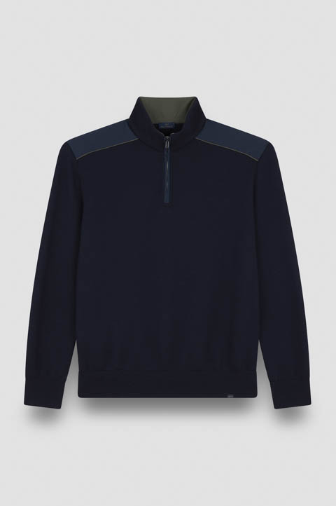 Maglia mezza zip in lana Soft Cool Touch con dettagli in Typhoon® Platinum