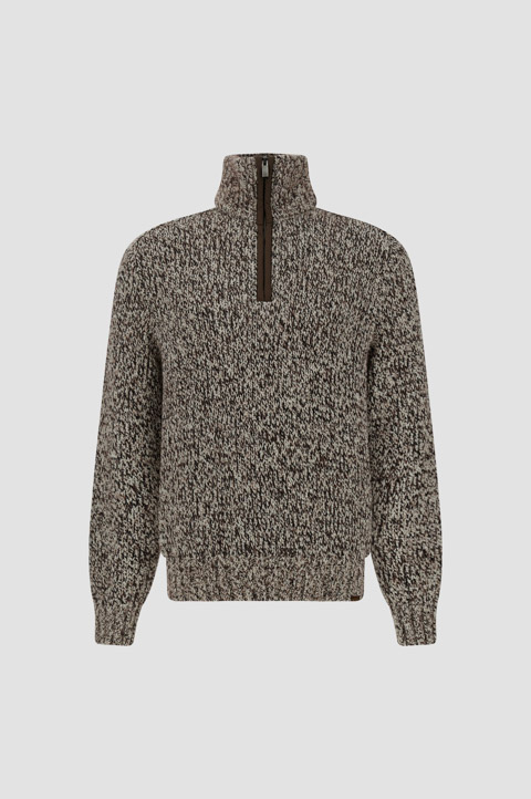 Half-zip sweater in wool and alpaca