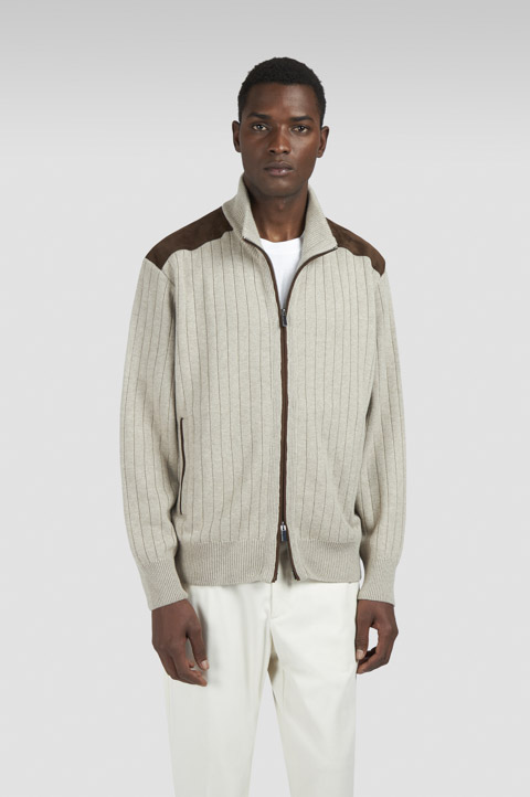 Zip-up cardigan in wool and cashmere with suede details Zip-up cardigan in wool and cashmere with suede details