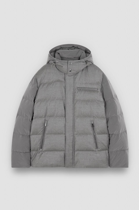 Wool and silk puffer jacket with contrast inserts