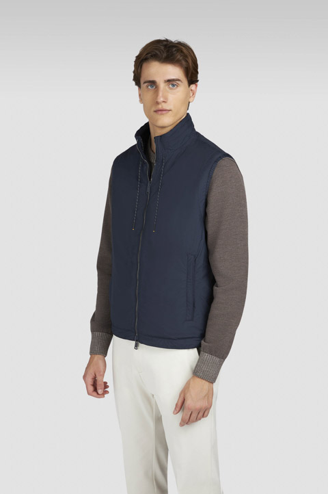 Reversible gilet in wool, silk, and microfiber Reversible gilet in wool, silk, and microfiber