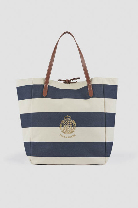 Borsa in canvas a righe con ricamo araldico Borsa in canvas a righe con ricamo araldico