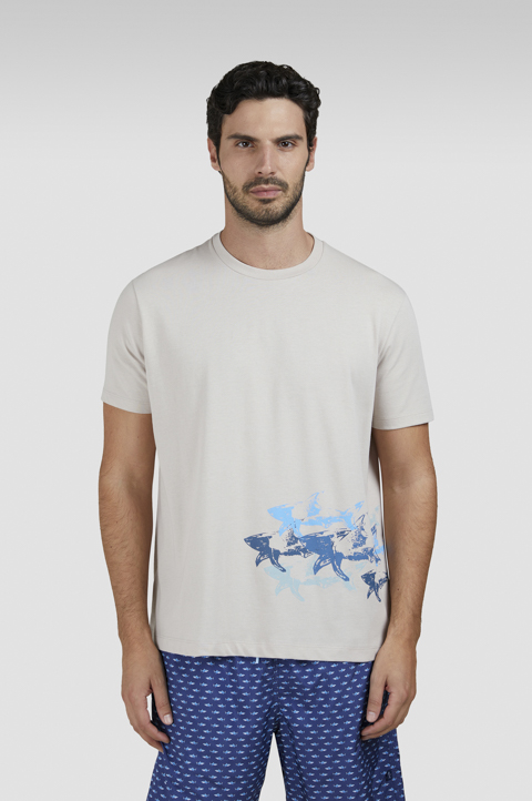 Camiseta de jersey de algodón con estampado Sharks efecto desgastado