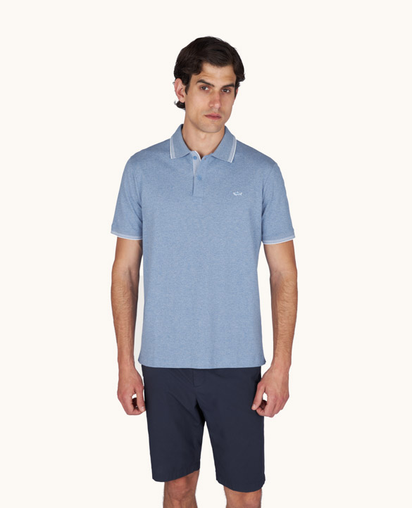 Jasp&eacute; Piqu&eacute; Cotton Polo with Striped Trims