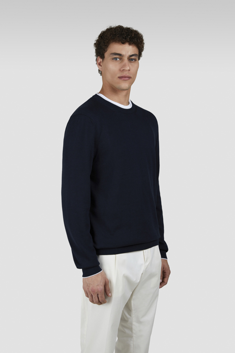Crew neck sweater in cotton and silk with contrasting trim Crew neck sweater in cotton and silk with contrasting trim