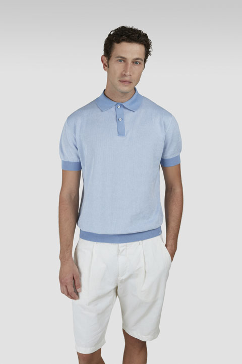 Cotton and cashmere polo shirt with vertical stripes pattern  Cotton and cashmere polo shirt with vertical stripes pattern