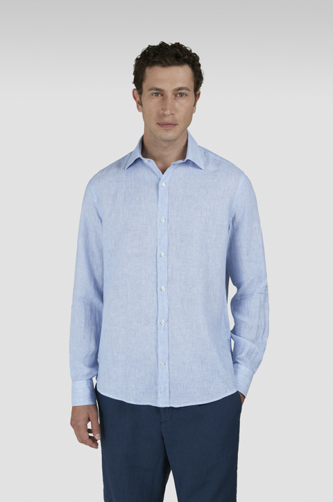 Seersucker-Leinenhemd mit französischem Kragen