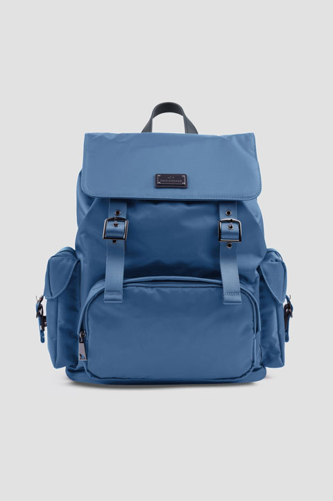 Mochila utilitaria de nailon con ribetes de cuero