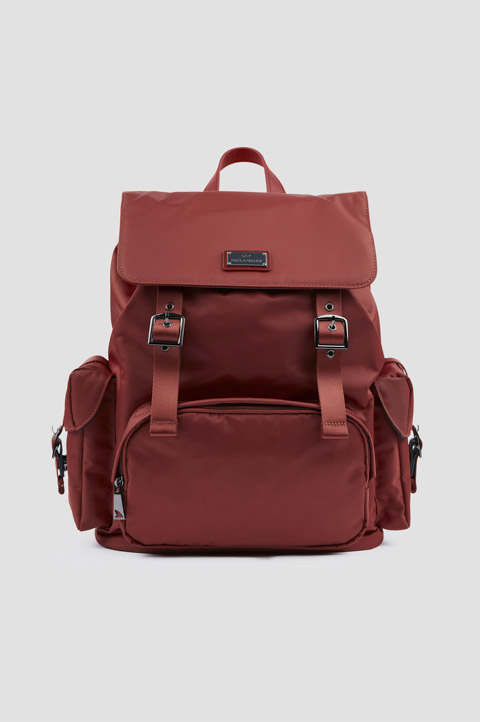 Utility nylon backpack with leather trim