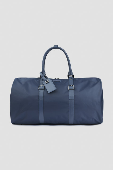 nylon holdall with leather trim nylon holdall with leather trim