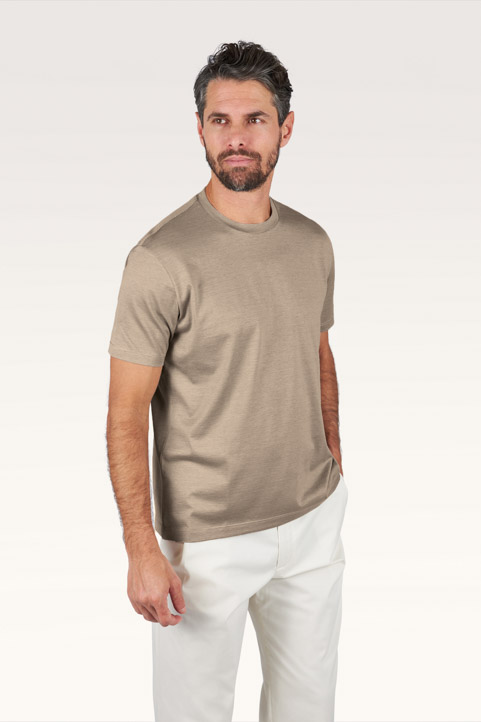 Silk and cotton T-shirt with micro stripe pattern
