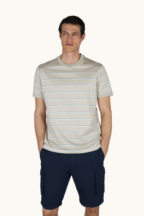 Double mercerised cotton jersey T-Shirt with stripe pattern