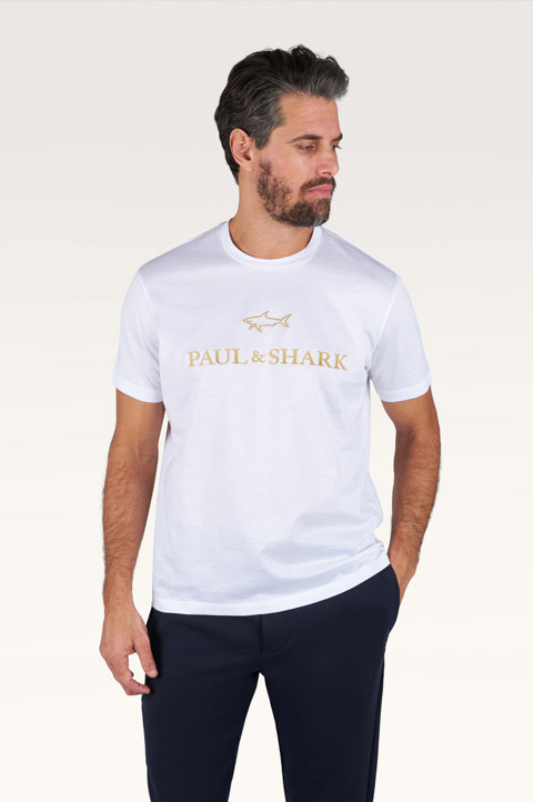 Camiseta de jersey de algod&oacute;n doble mercerizado con bordado de logo