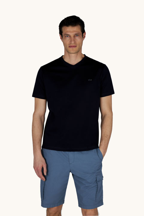 Double mercerised cotton jersey V-Neck T-Shirt