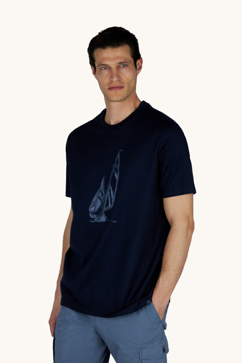 T-shirt en jersey de coton structur&eacute; avec imprim&eacute; graphique