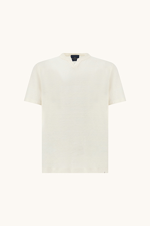 T-Shirt open collar in jersey di puro Lino