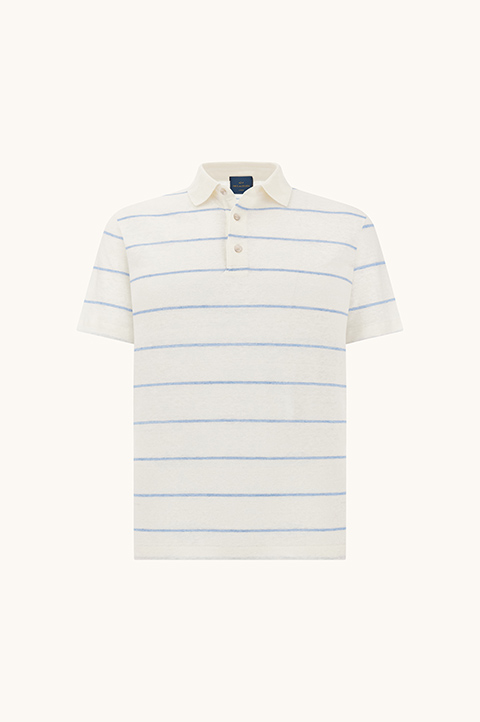 Pure linen jersey polo with striped pattern