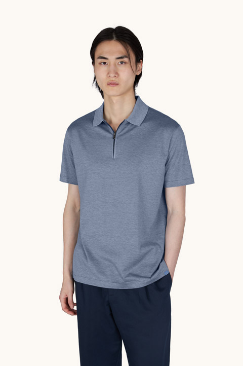 Silk and cotton zip polo