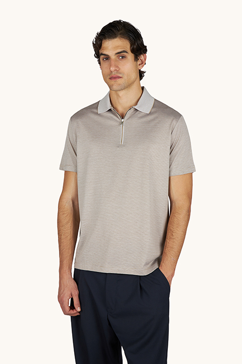 Polo zipp&eacute; en soie et coton