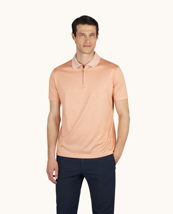 Silk and cotton zip polo