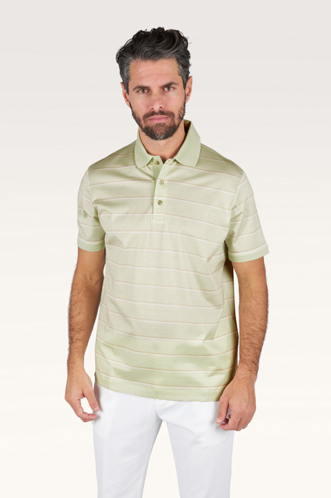 Double mercerised cotton jersey polo with striped pattern