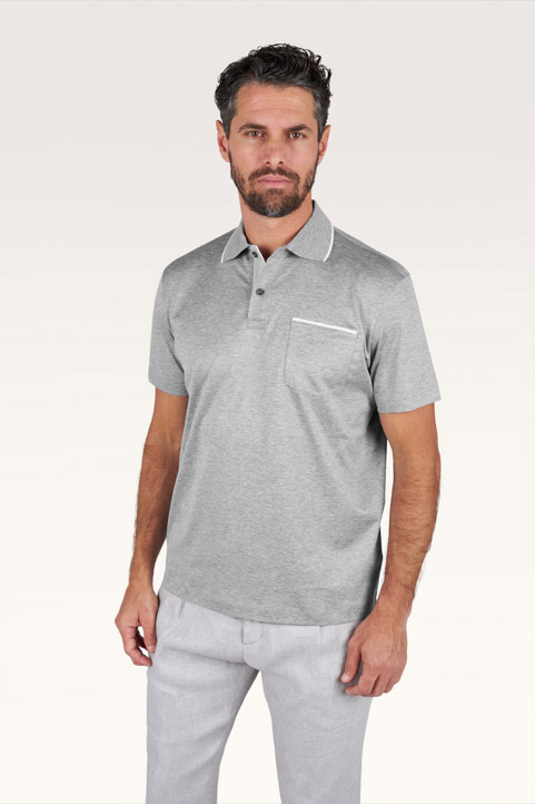 Double mercerised cotton jersey polo with pocket