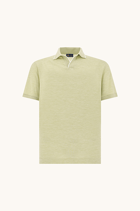 Open collar polo in cotton and silk