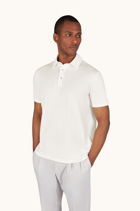 Polo shirt in garment‑dyed Suvin cotton
