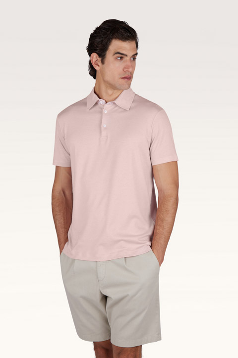 X-Soft polo shirt in cotton interlock with linen details